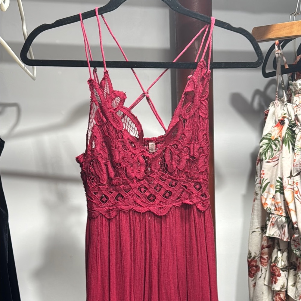 Free People Red Lace Maxi Dress